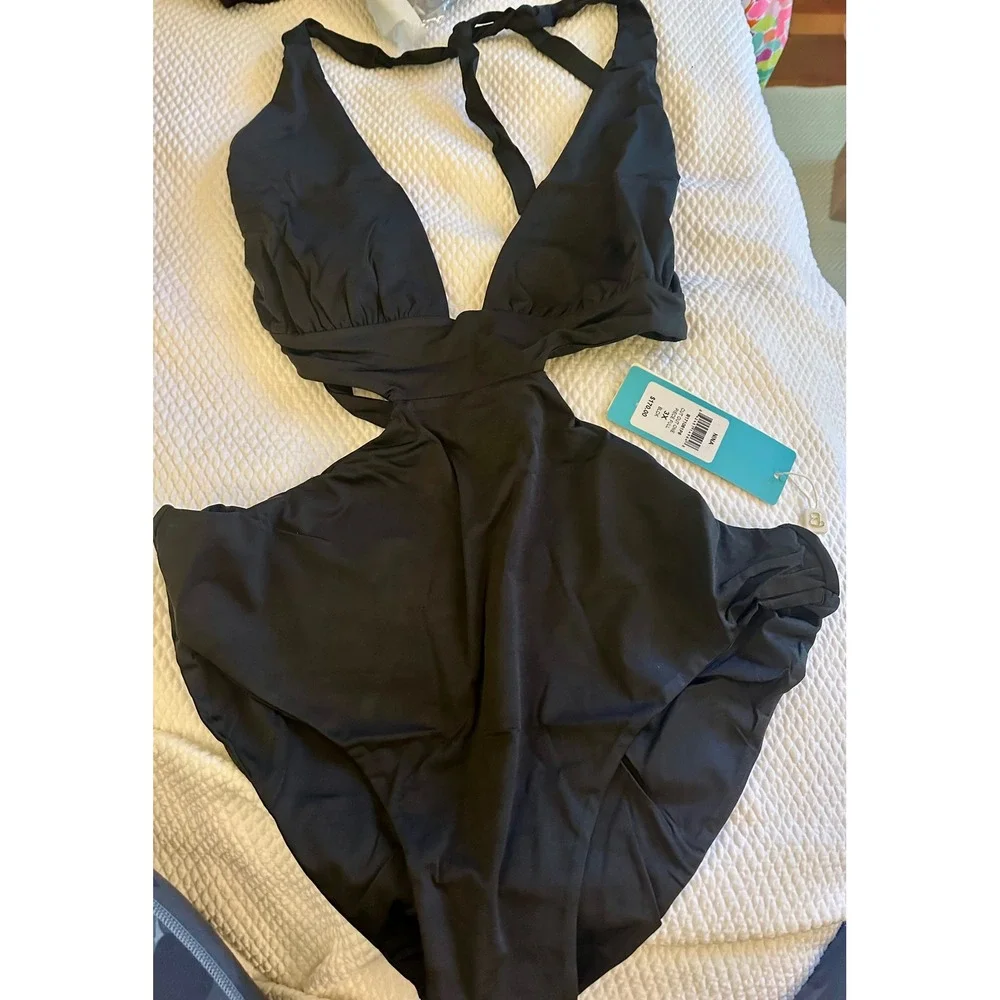 Beach Bunny Nina One‎ Piece Swimsuit Halter Cut Out Full Coverage 3X NWT